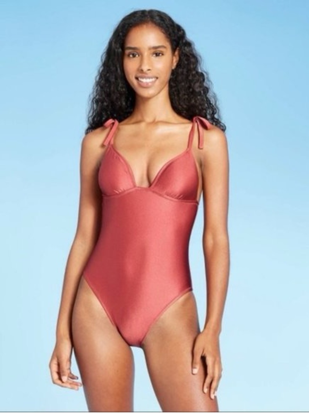 Shade & Shore Petal Cup Tie Strap  Swimsuit Rusty Rose "Mahogany" XL 16/18 Long